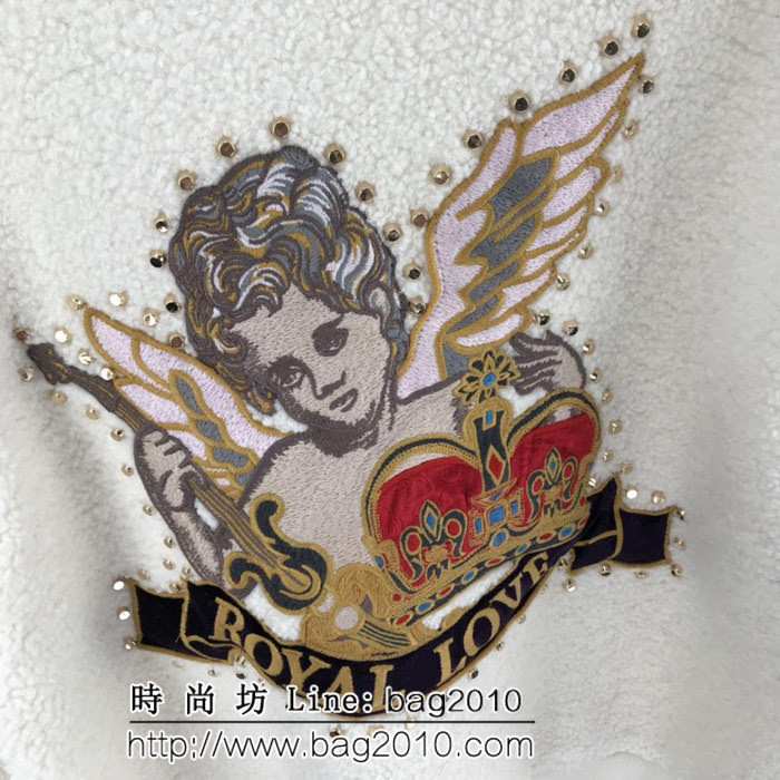DＧ杜嘉班納 18ss秋冬新款 愛神丘比特刺繡圖案 羊羔毛白色長袖衣 情侶款 ydi1848